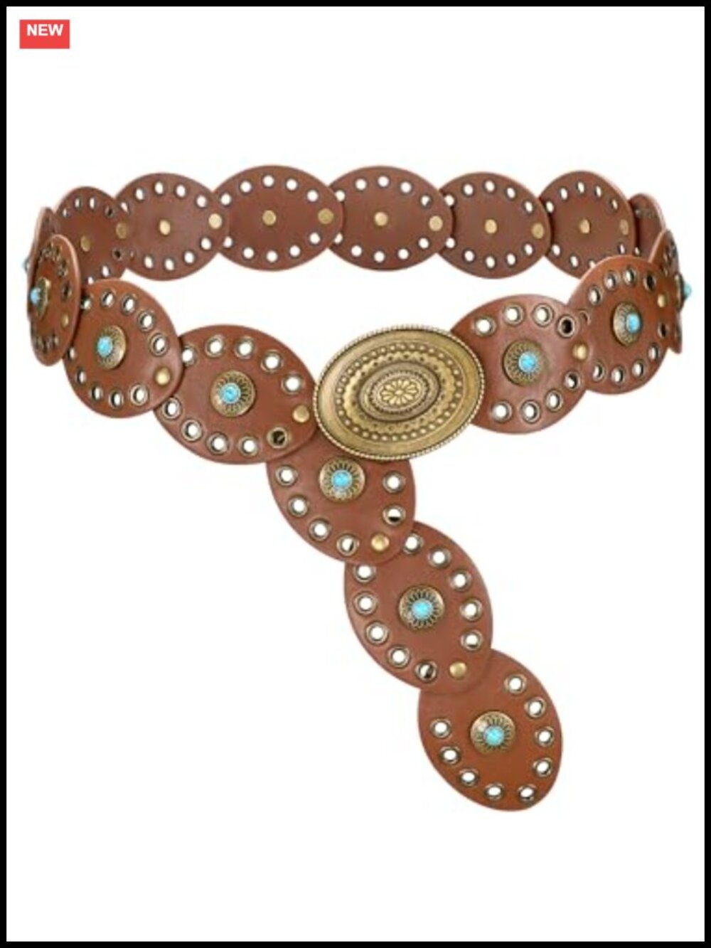 WERFORU Women Western Wide PU Leather Belt with Turquoise